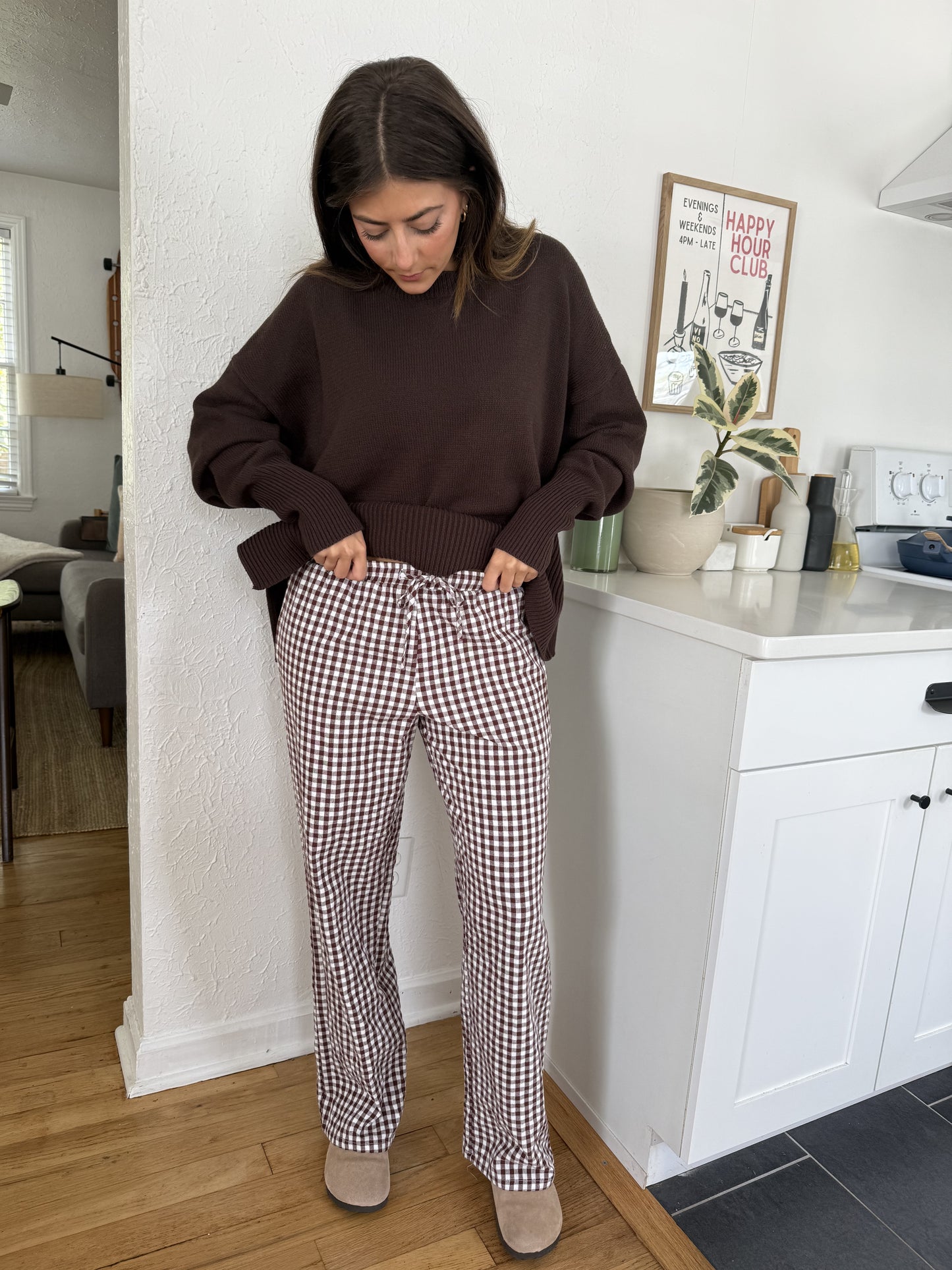 Things Between Winifred Gingham Cotton Relaxed Pants (Brown)