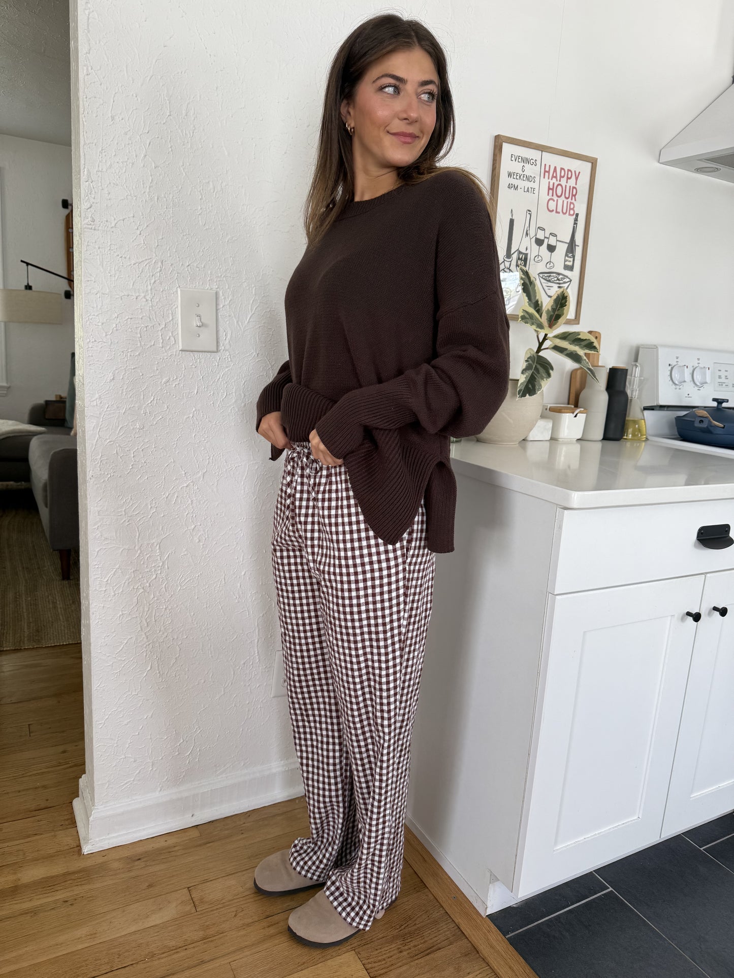 Things Between Winifred Gingham Cotton Relaxed Pants (Brown)