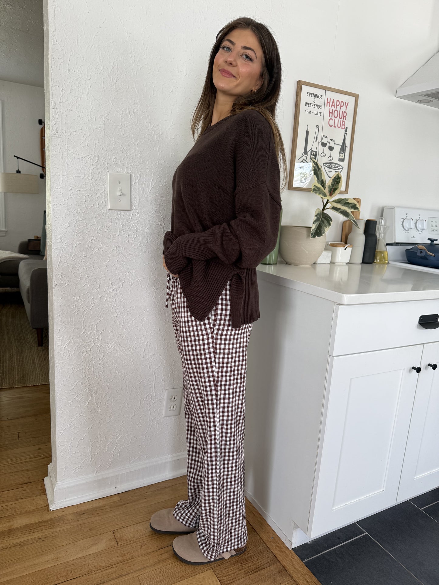 Things Between Winifred Gingham Cotton Relaxed Pants (Brown)