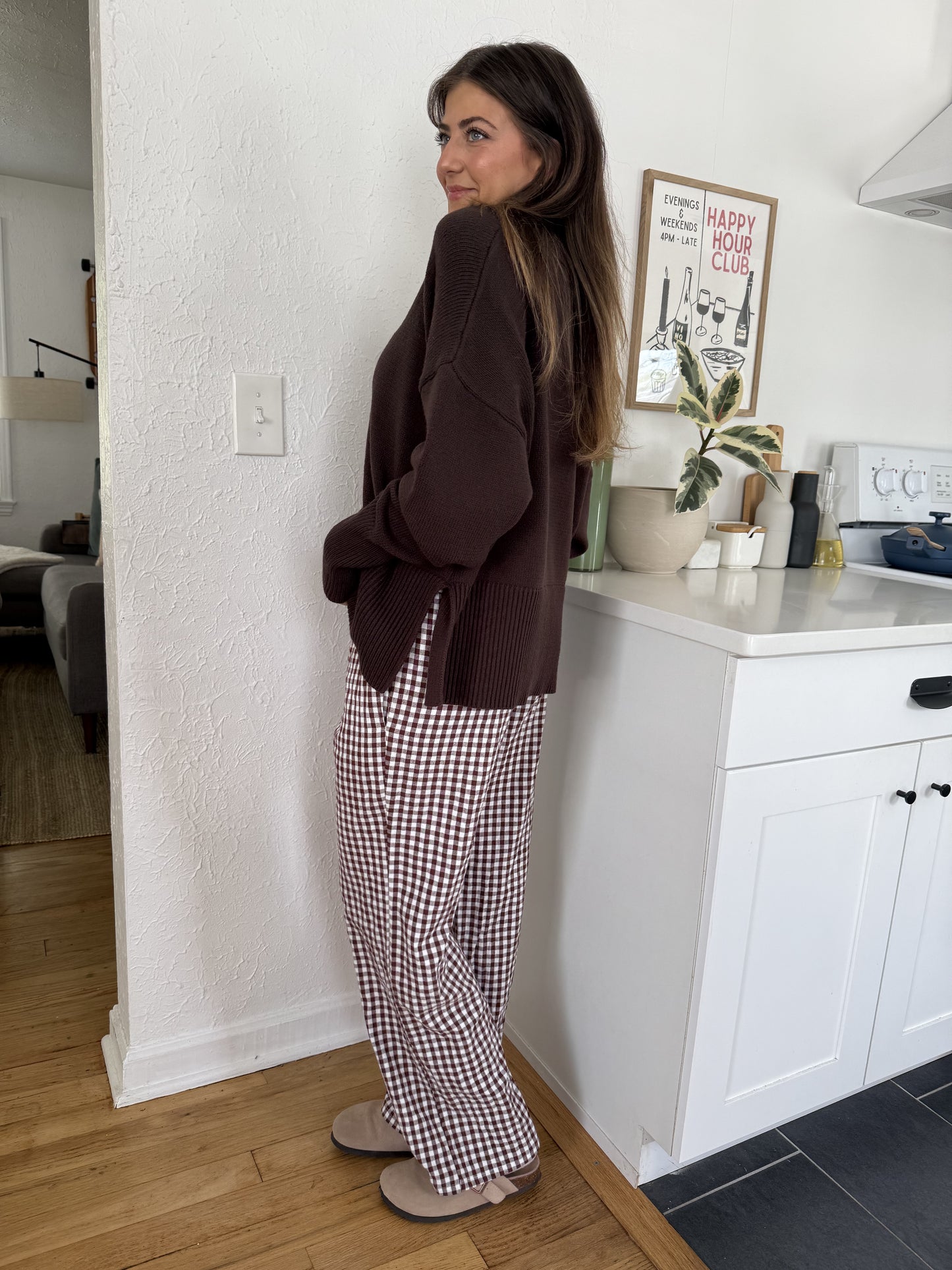 Things Between Winifred Gingham Cotton Relaxed Pants (Brown)