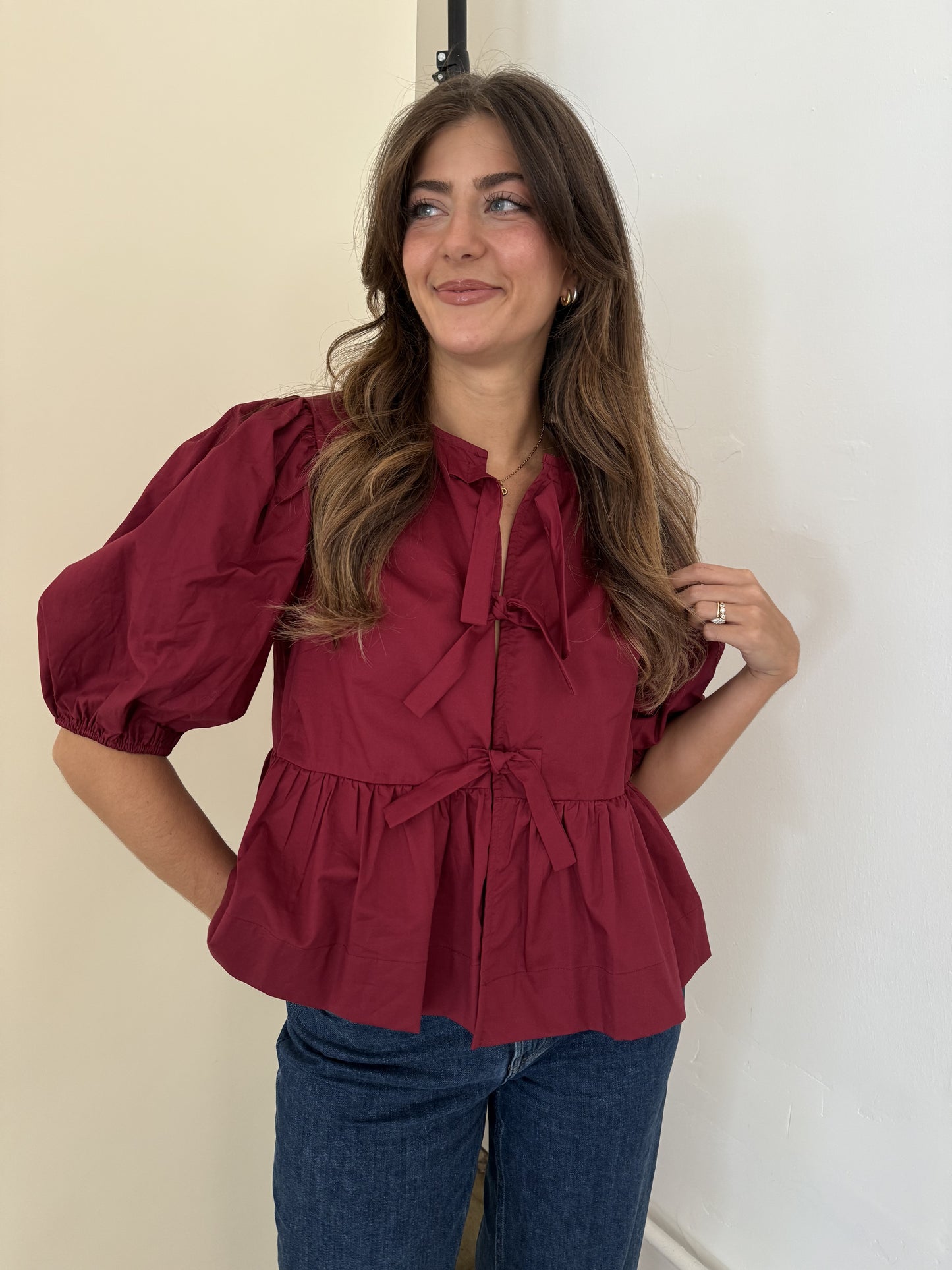 Sofie the Label Cara Cotton Poplin Tie Top (Burgundy)