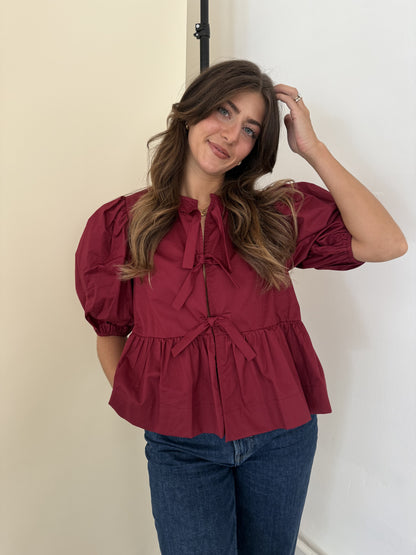 Sofie the Label Cara Cotton Poplin Tie Top (Burgundy)