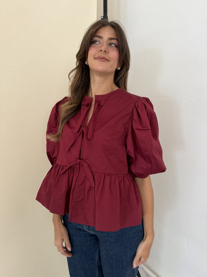 Sofie the Label Cara Cotton Poplin Tie Top (Burgundy)