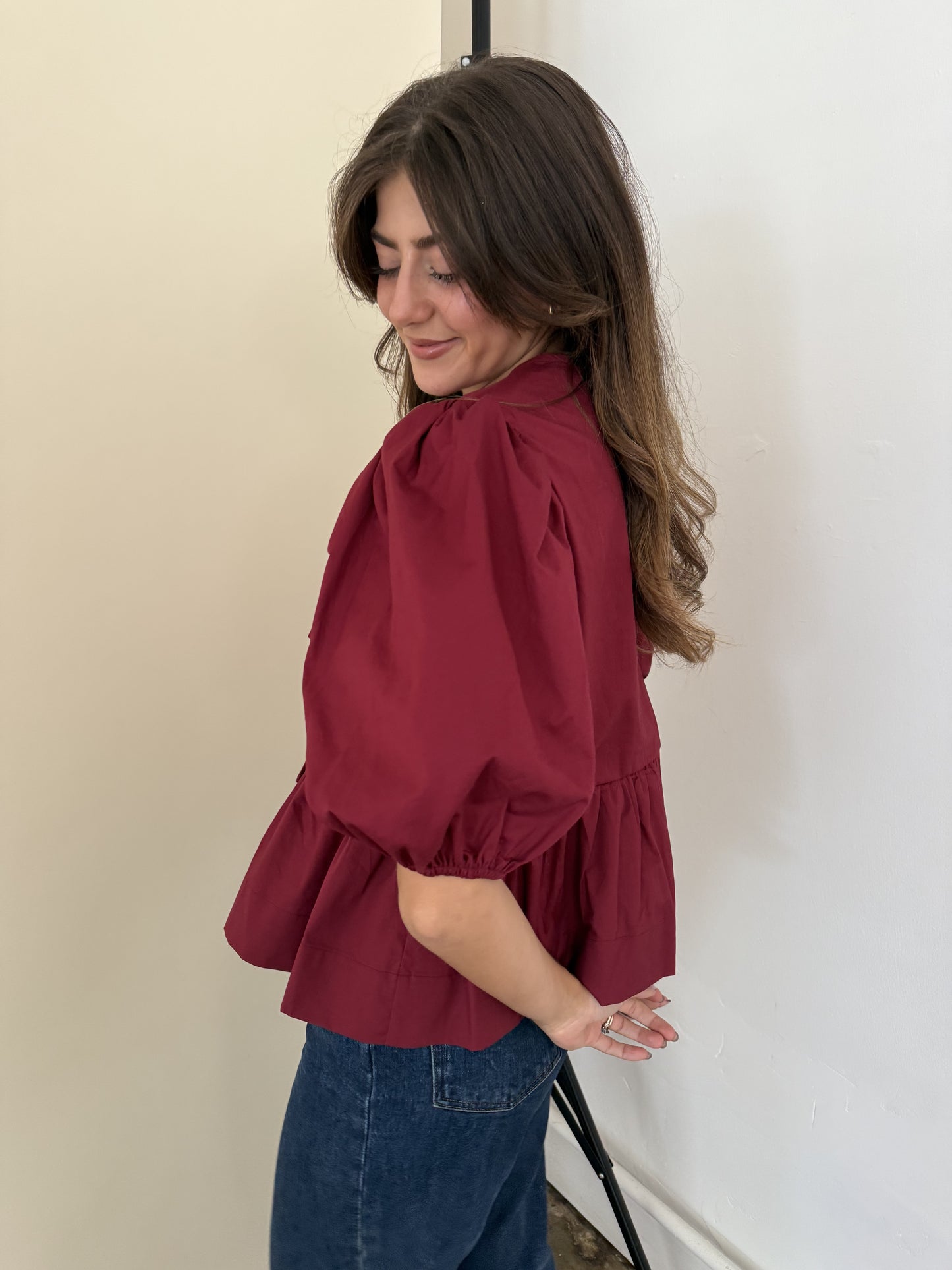 Sofie the Label Cara Cotton Poplin Tie Top (Burgundy)