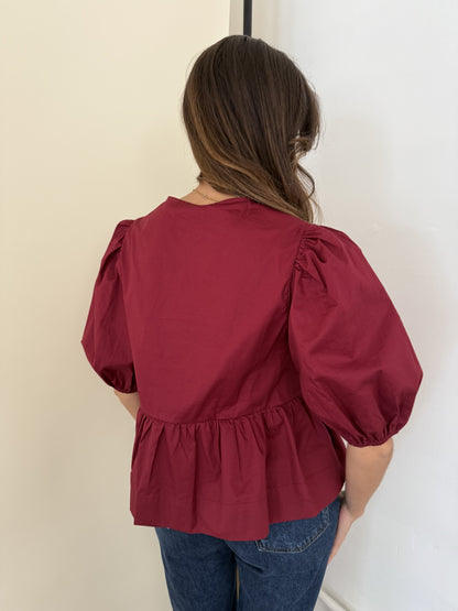 Sofie the Label Cara Cotton Poplin Tie Top (Burgundy)