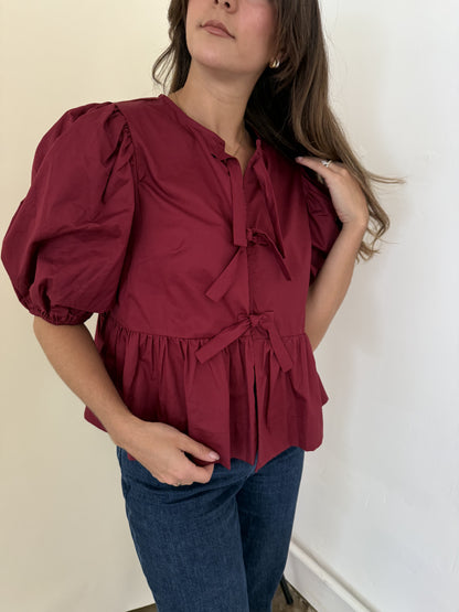 Sofie the Label Cara Cotton Poplin Tie Top (Burgundy)