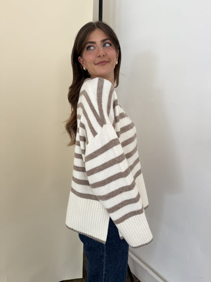 Lydia Striped Knit Pullover Sweater (Cream)