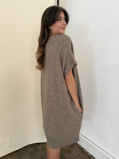 Logan Knit Buttoned Cardigan Mini Dress (Taupe)