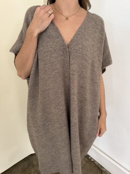 Logan Knit Buttoned Cardigan Mini Dress (Taupe)