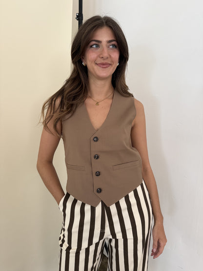 FRNCH Alix Camel Suit Vest Buttoned Top