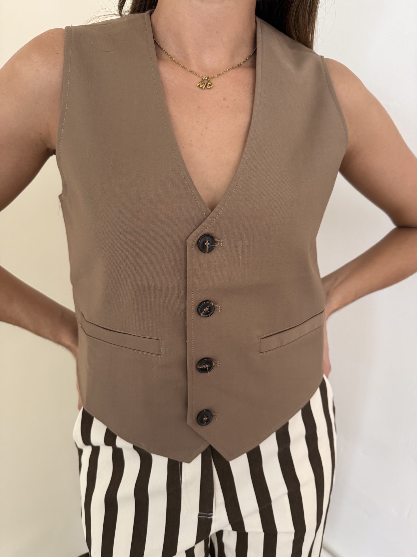 FRNCH Alix Camel Suit Vest Buttoned Top