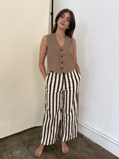 FRNCH Pelly Chocolate Striped Stretch Wide Leg Pants