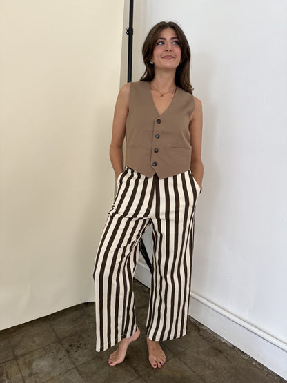 FRNCH Pelly Chocolate Striped Stretch Wide Leg Pants