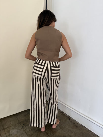 FRNCH Pelly Chocolate Striped Stretch Wide Leg Pants