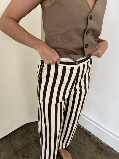 FRNCH Pelly Chocolate Striped Stretch Wide Leg Pants