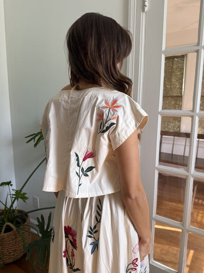 Lacey Floral Embroidered Cream Crop Top