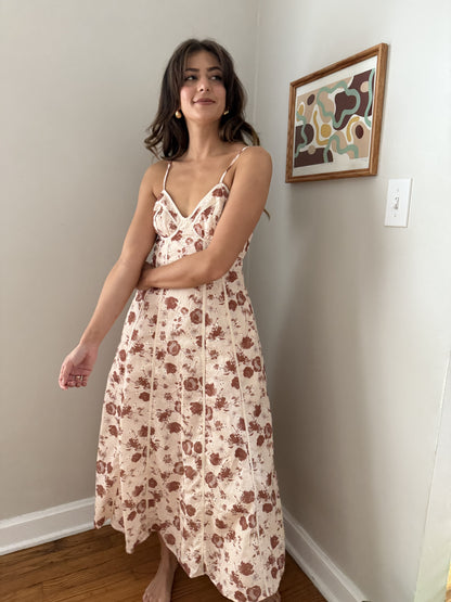 Aureum Lucille Rust Floral Eyelet Boned Midi Dress