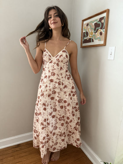 Aureum Lucille Rust Floral Eyelet Boned Midi Dress