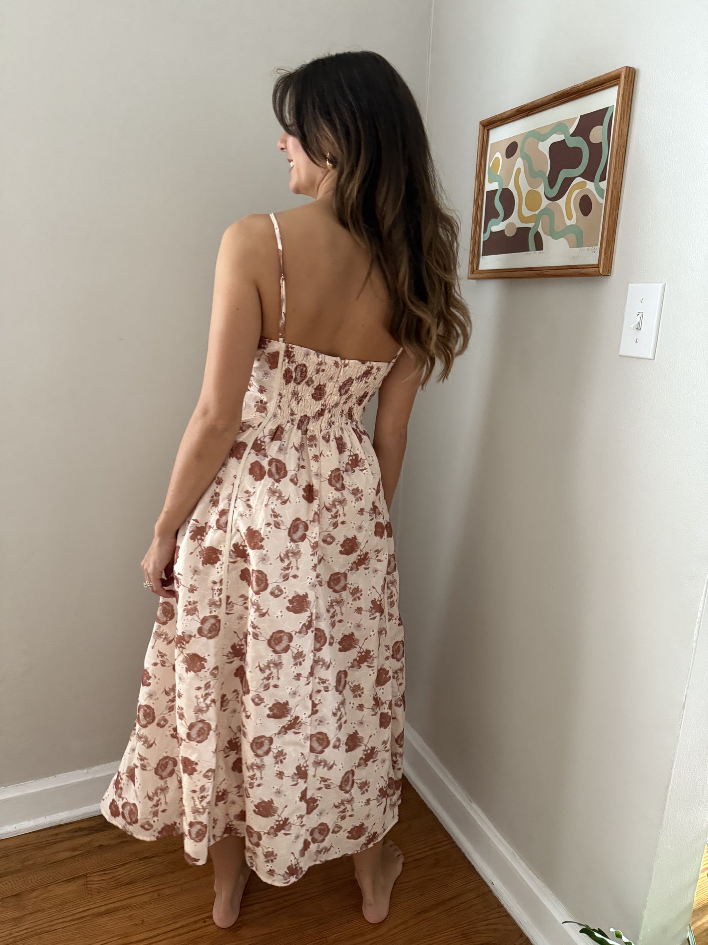 Aureum Lucille Rust Floral Eyelet Boned Midi Dress