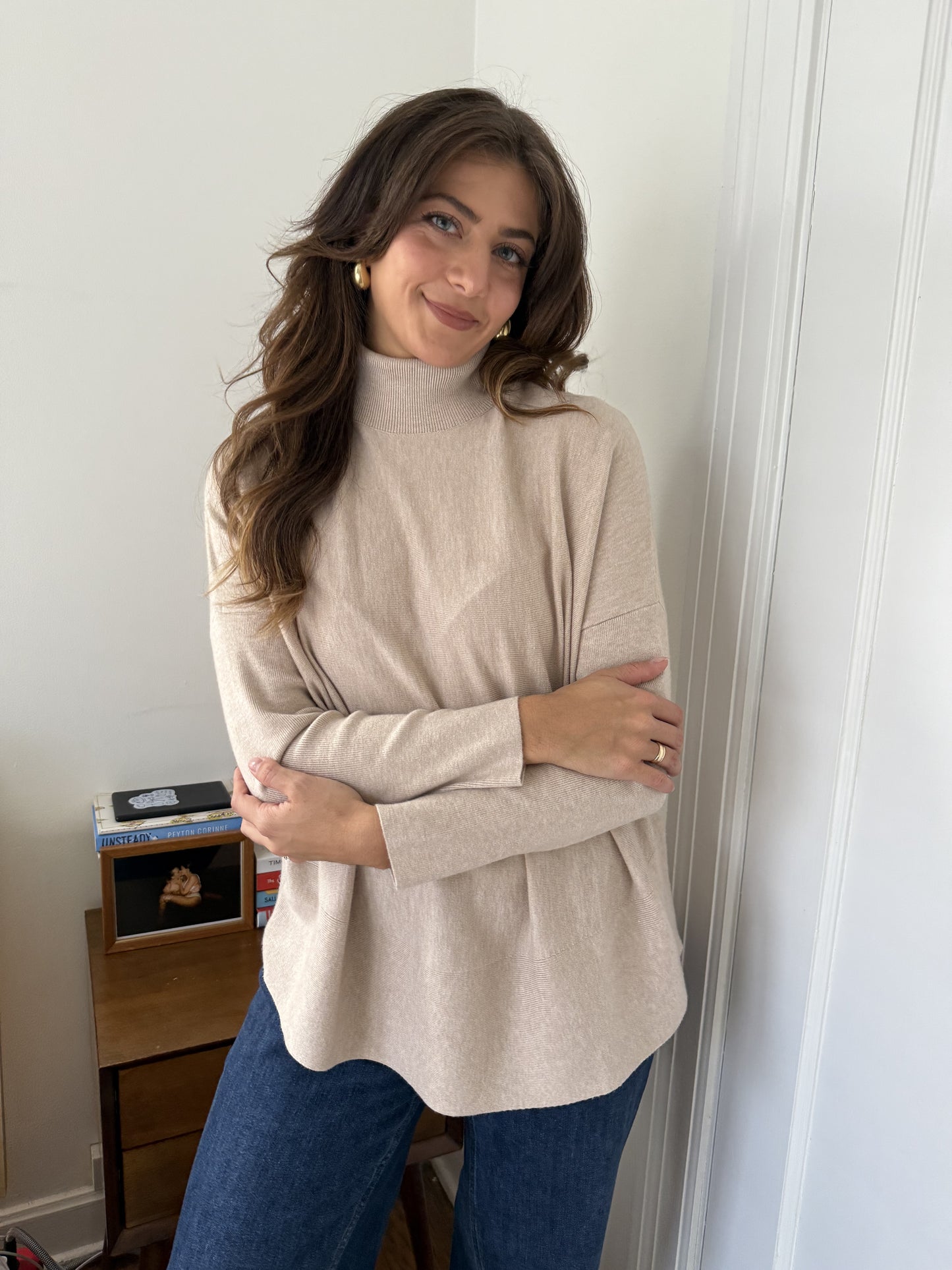 PINCH Lucille Beige Knit Turtleneck Top