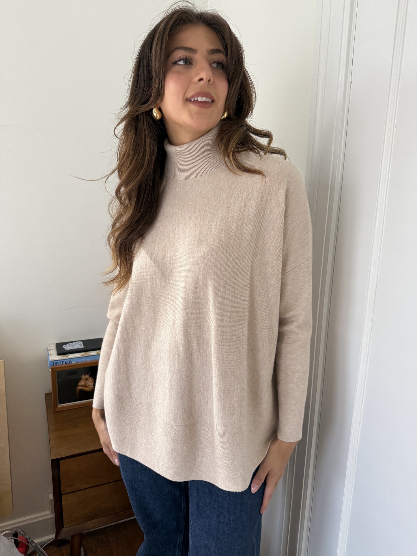 PINCH Lucille Beige Knit Turtleneck Top