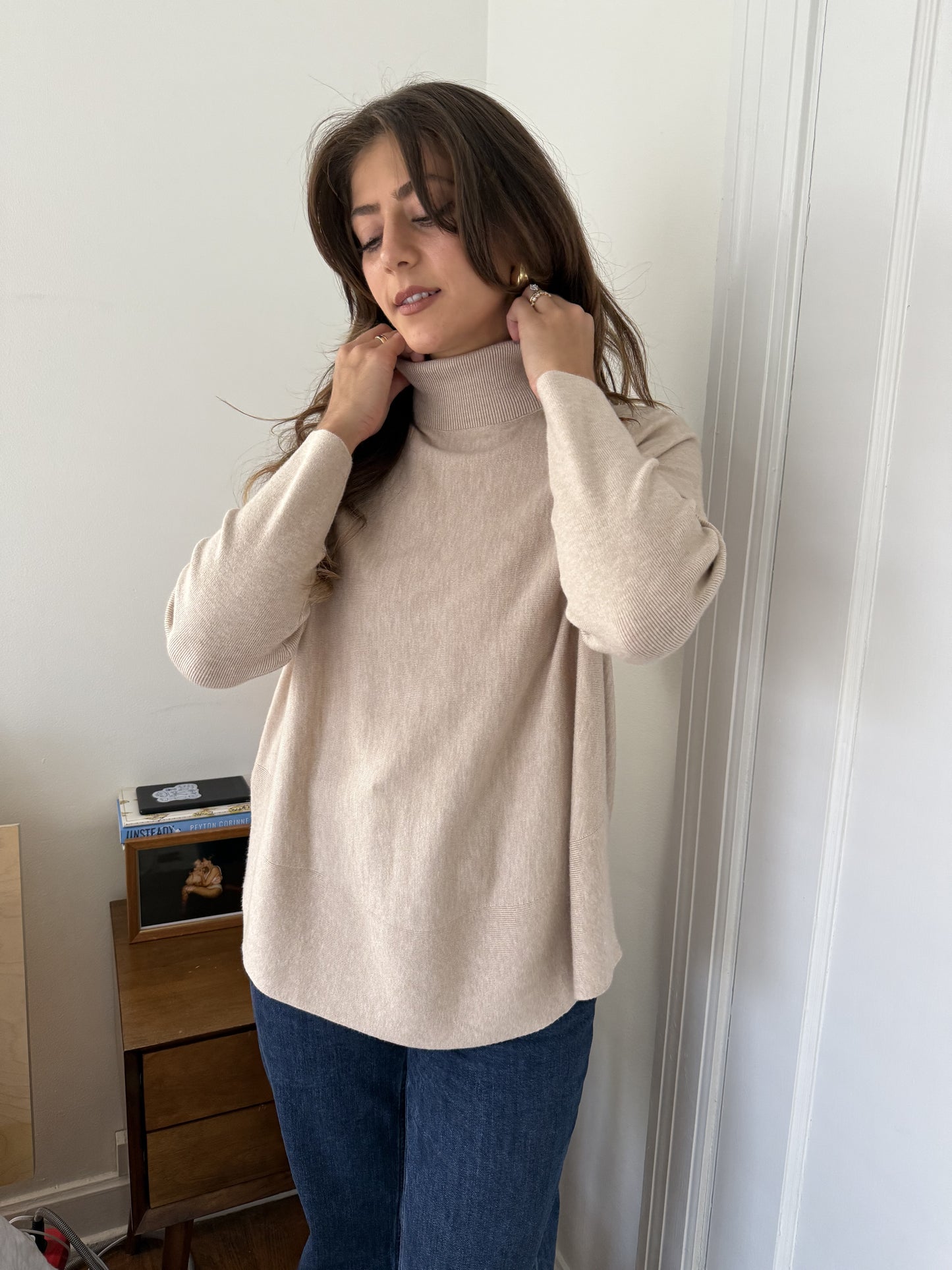 PINCH Lucille Beige Knit Turtleneck Top