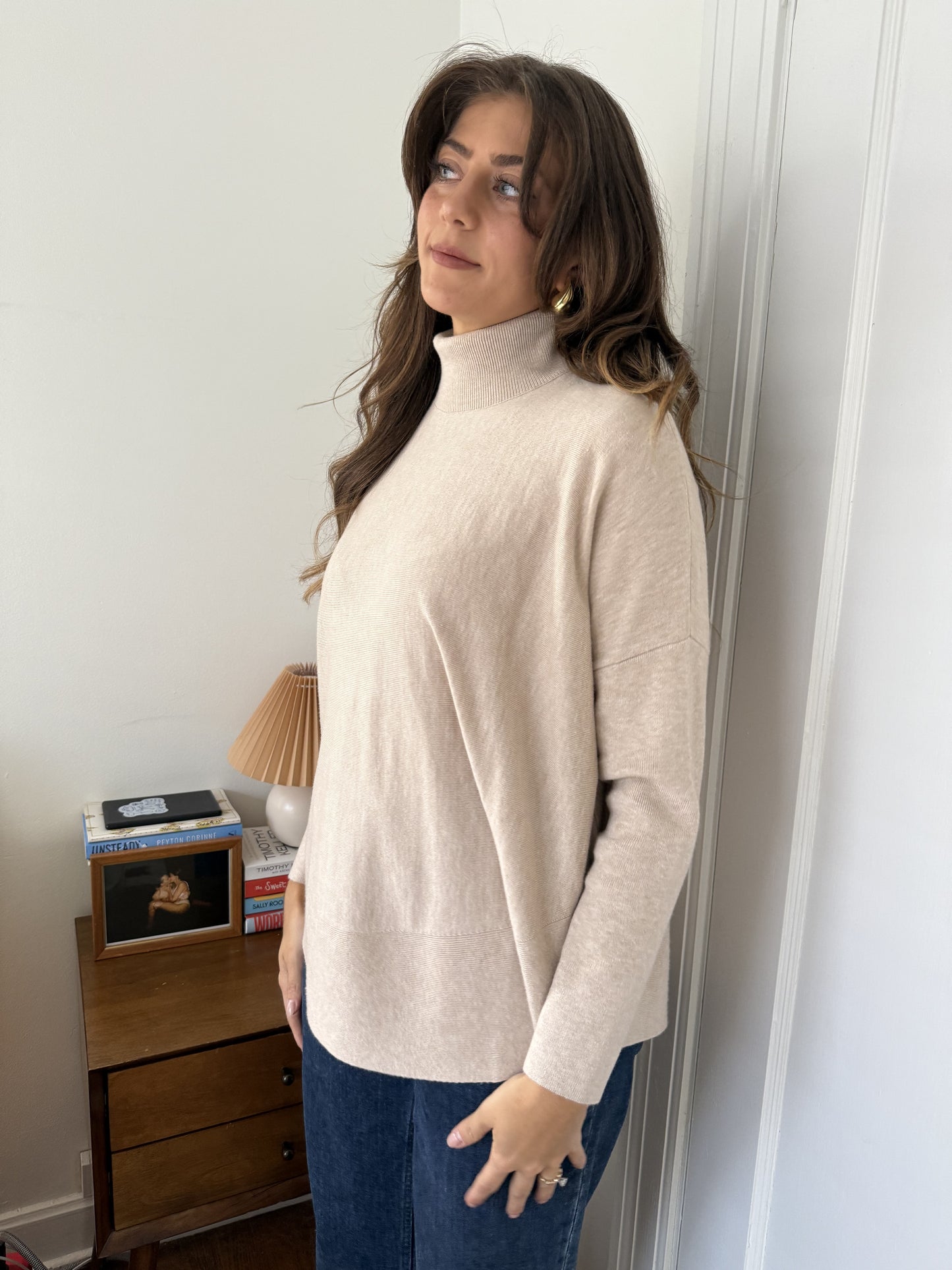 PINCH Lucille Beige Knit Turtleneck Top