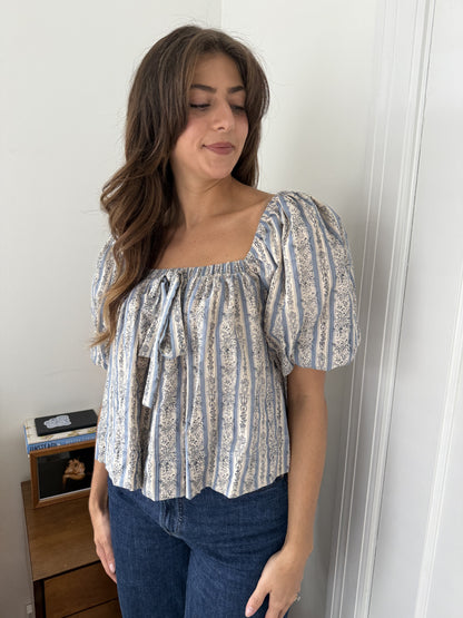 Aureum Lakeland Floral Striped Peasant Top