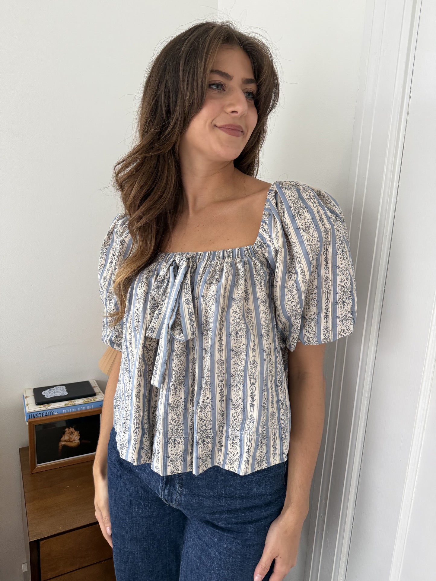 Aureum Lakeland Floral Striped Peasant Top