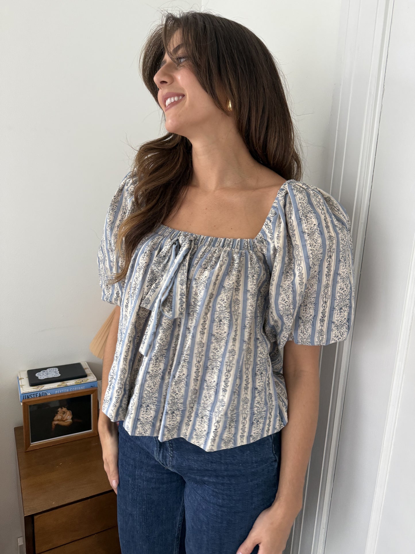 Aureum Lakeland Floral Striped Peasant Top