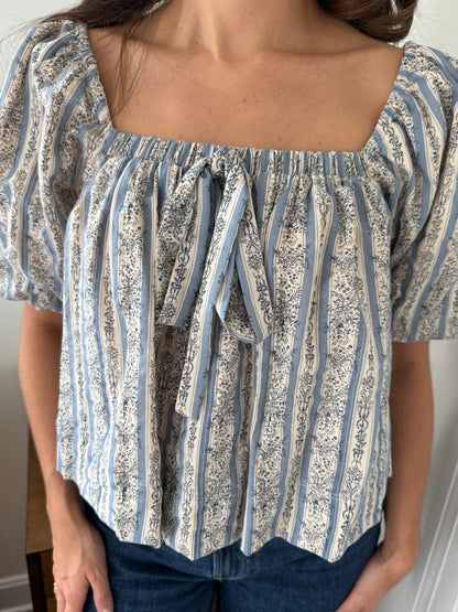 Aureum Lakeland Floral Striped Peasant Top