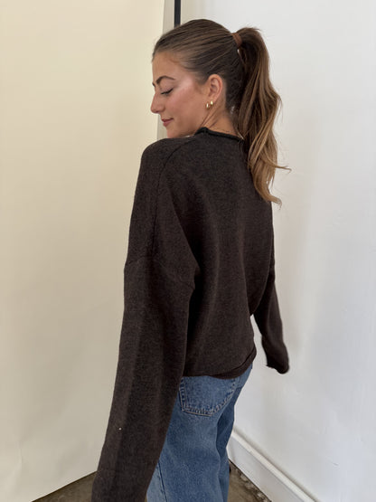 Things Between Piper Knit Rolled Hem Button Cardigan (Brown)