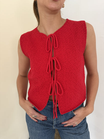 Miou Muse Micah Knit Tie Front Sleeveless Vest (Red)