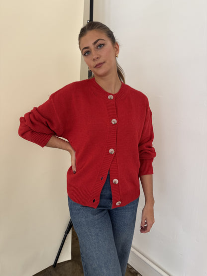 Millie Red Knit Buttoned Cardigan Sweater