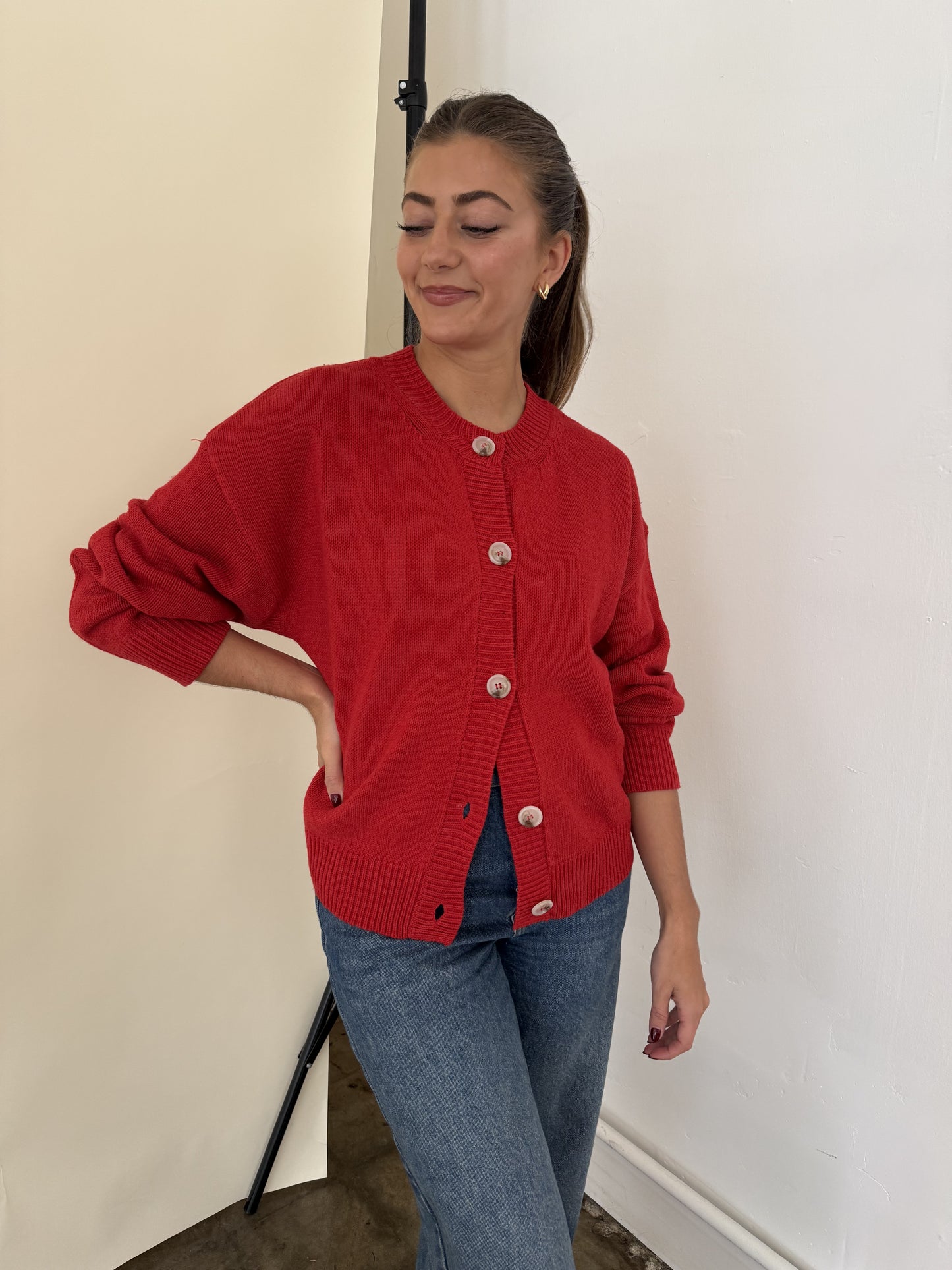 Millie Red Knit Buttoned Cardigan Sweater