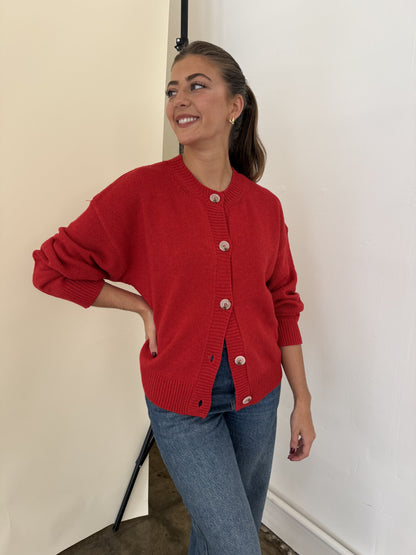 Millie Red Knit Buttoned Cardigan Sweater