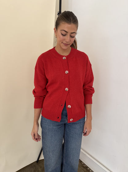 Millie Red Knit Buttoned Cardigan Sweater