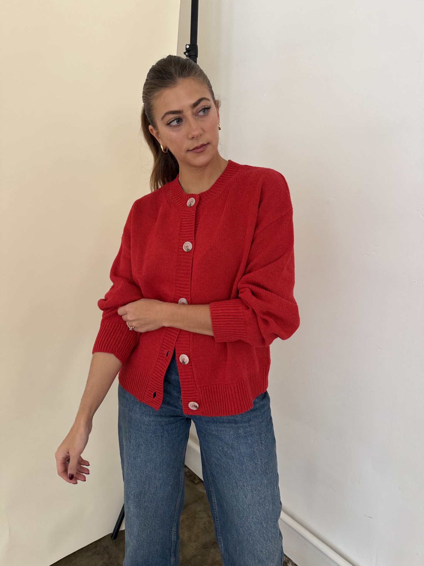 Millie Red Knit Buttoned Cardigan Sweater