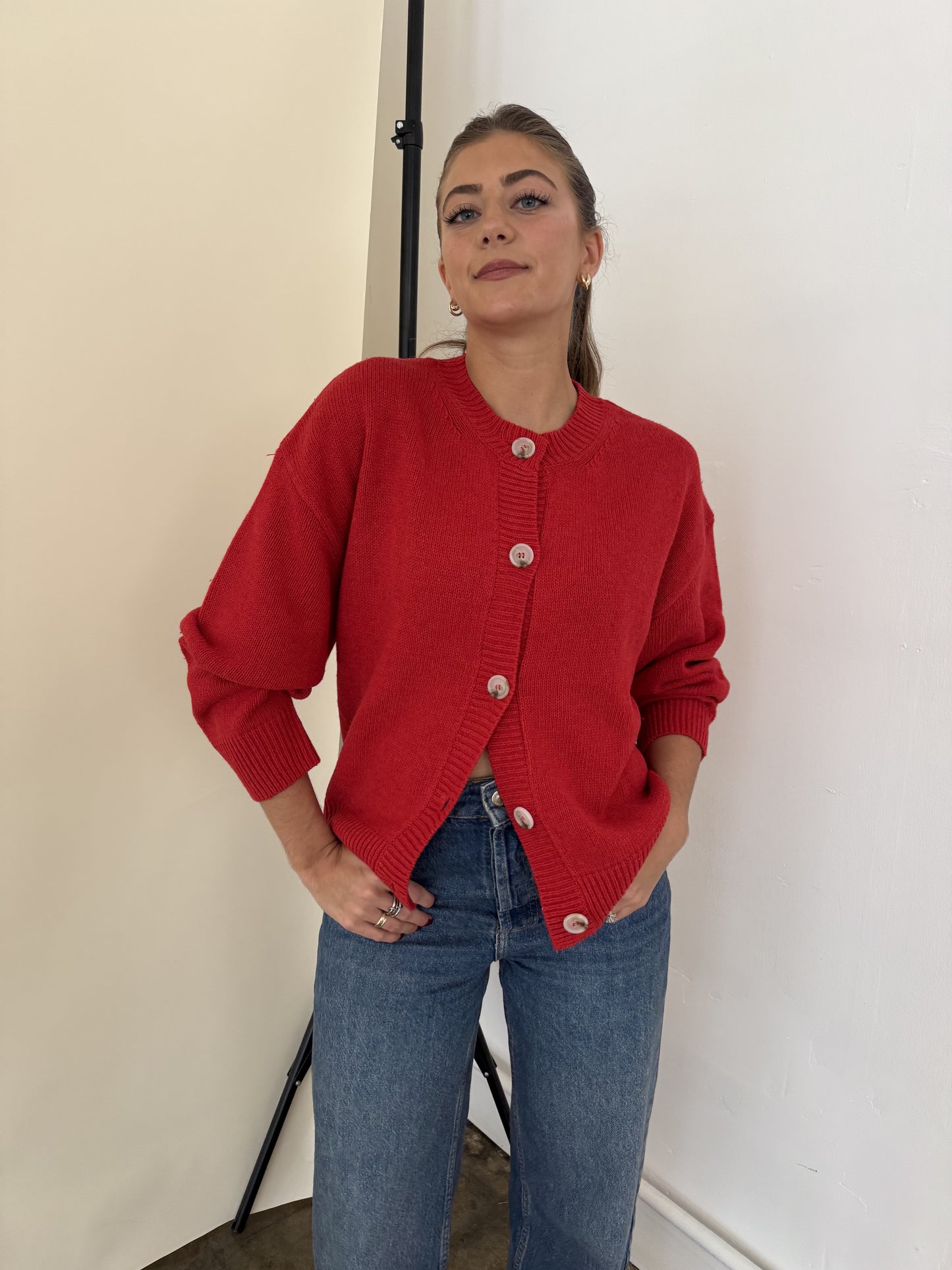 Millie Red Knit Buttoned Cardigan Sweater