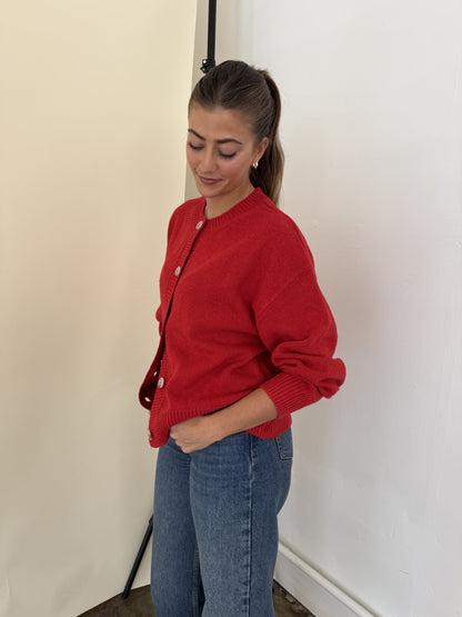 Millie Red Knit Buttoned Cardigan Sweater