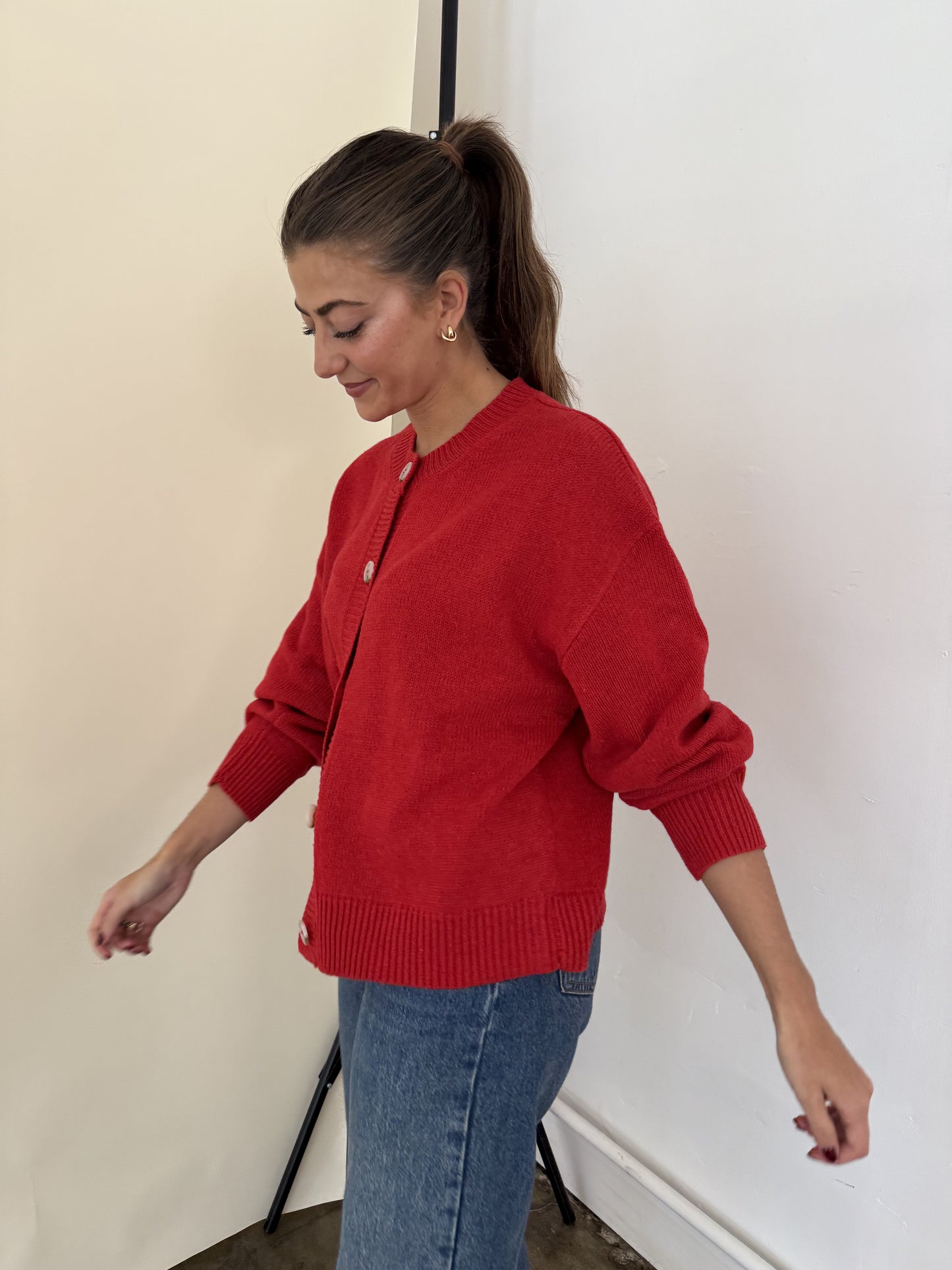 Millie Red Knit Buttoned Cardigan Sweater