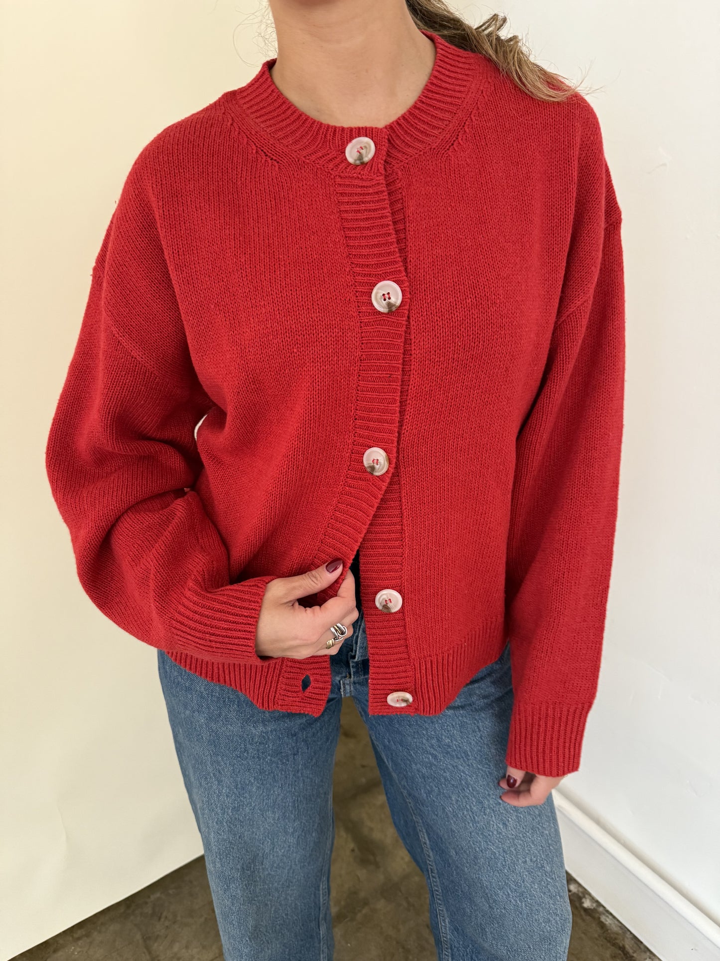 Millie Red Knit Buttoned Cardigan Sweater