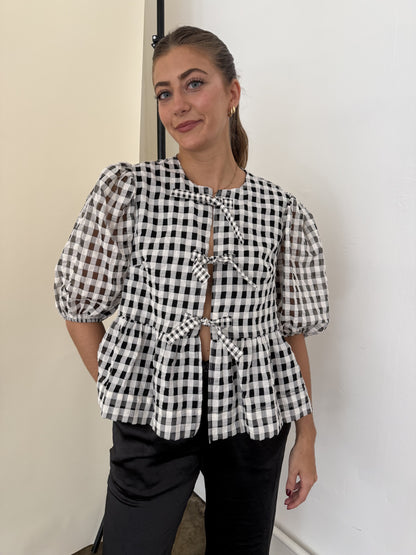 Sofie the Label Cara Cotton Poplin Tie Top (Black Gingham)