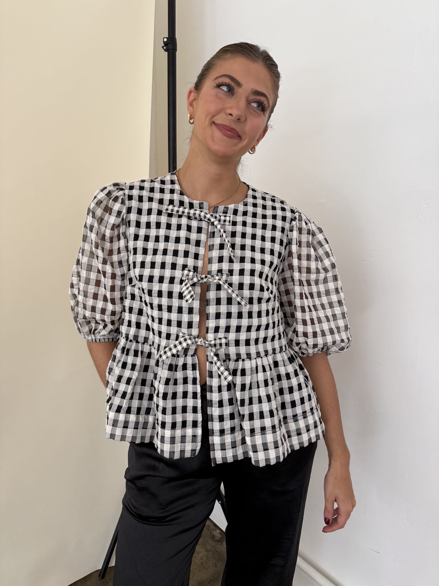 Sofie the Label Cara Cotton Poplin Tie Top (Black Gingham)