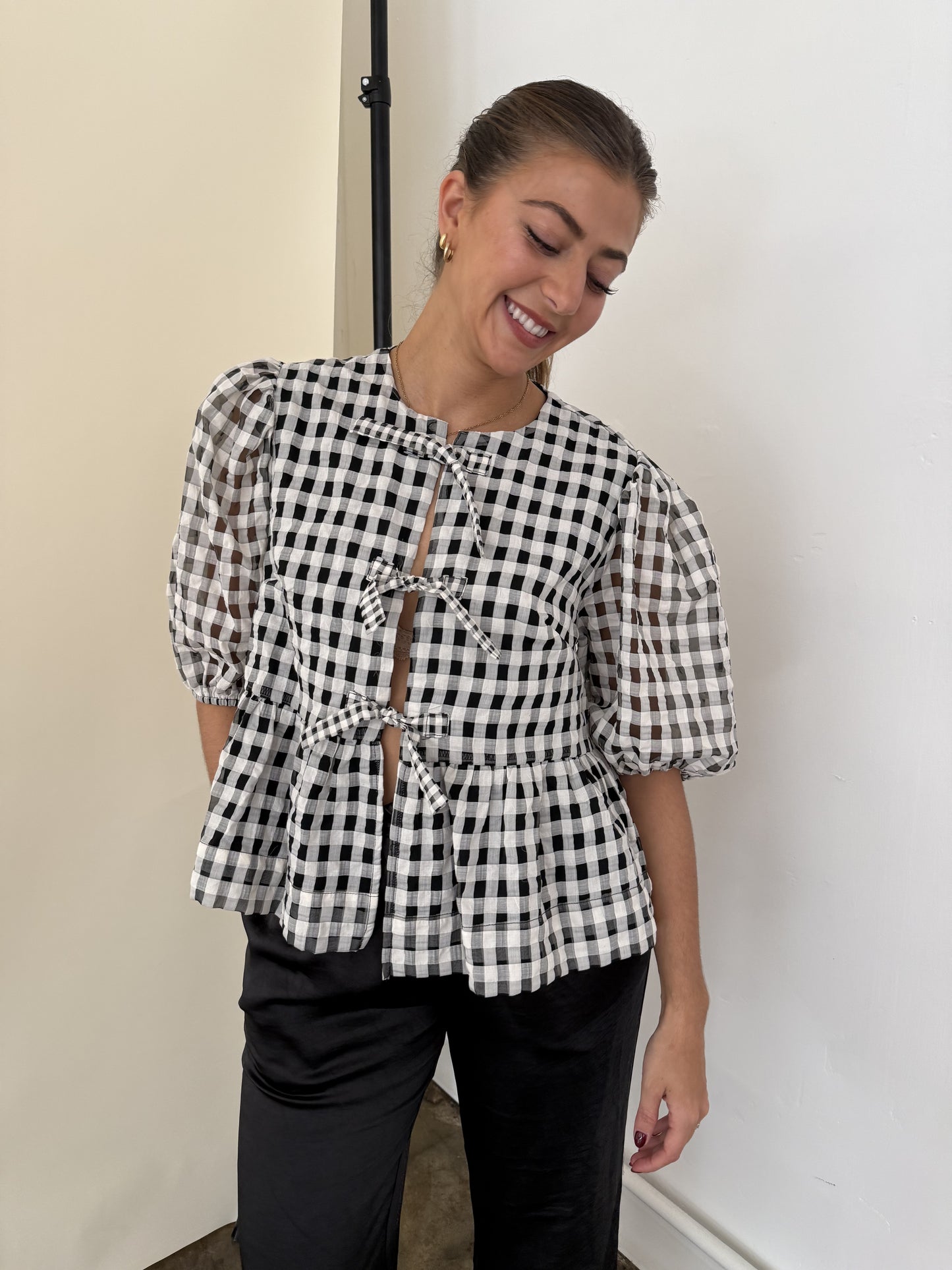 Sofie the Label Cara Cotton Poplin Tie Top (Black Gingham)