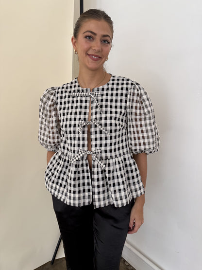 Sofie the Label Cara Cotton Poplin Tie Top (Black Gingham)