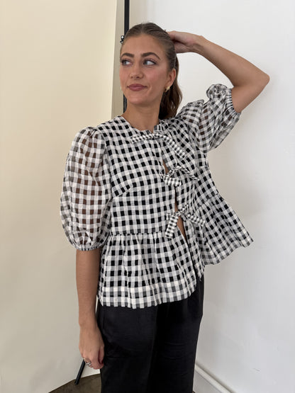 Sofie the Label Cara Cotton Poplin Tie Top (Black Gingham)