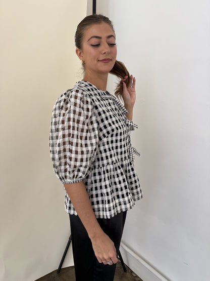 Sofie the Label Cara Cotton Poplin Tie Top (Black Gingham)