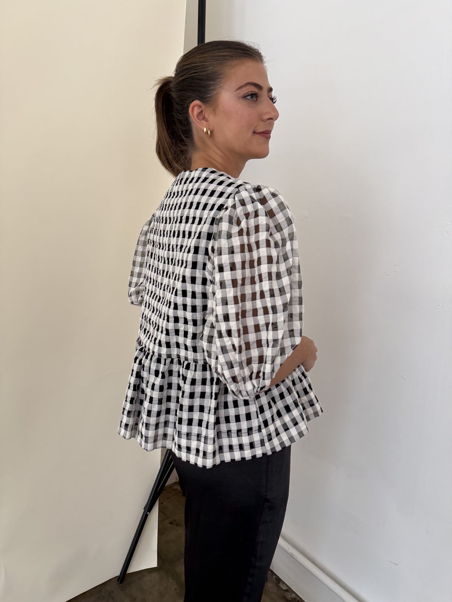 Sofie the Label Cara Cotton Poplin Tie Top (Black Gingham)