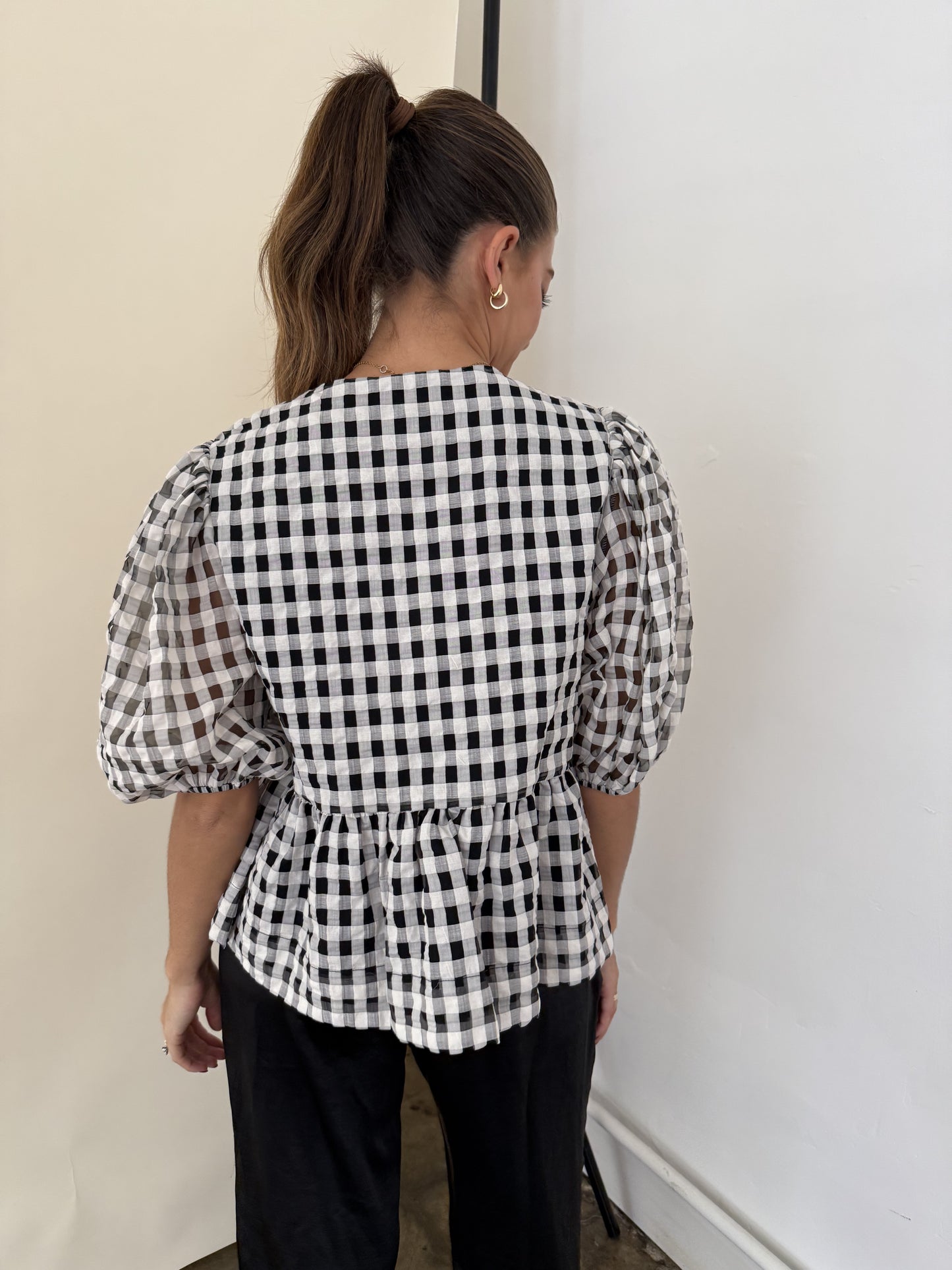 Sofie the Label Cara Cotton Poplin Tie Top (Black Gingham)